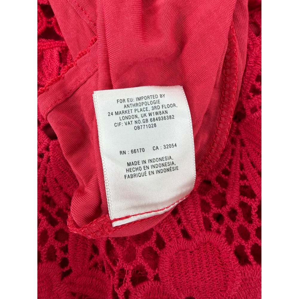 Vanessa Virginia Anthropologie Red Floral Lace Scalloped‎ V-Neck Short Sleeve 4 - Picture 8 of 9